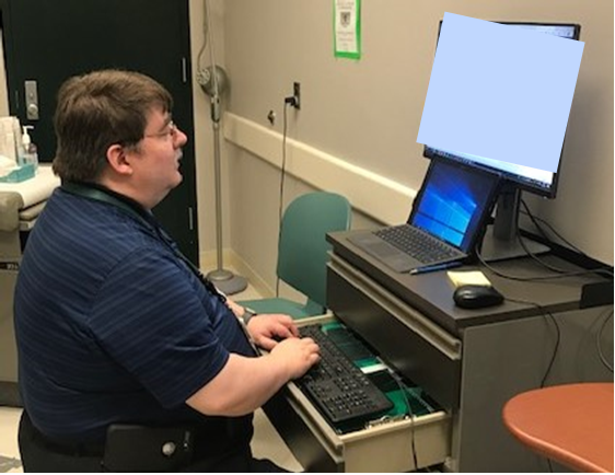 Dr. David Walsworth, along with Nurse Manager, Jen Preece,and Health Care Assistant, Kismet Lock, welcome the first virtual patient in the Telehealth-Family Health Center.